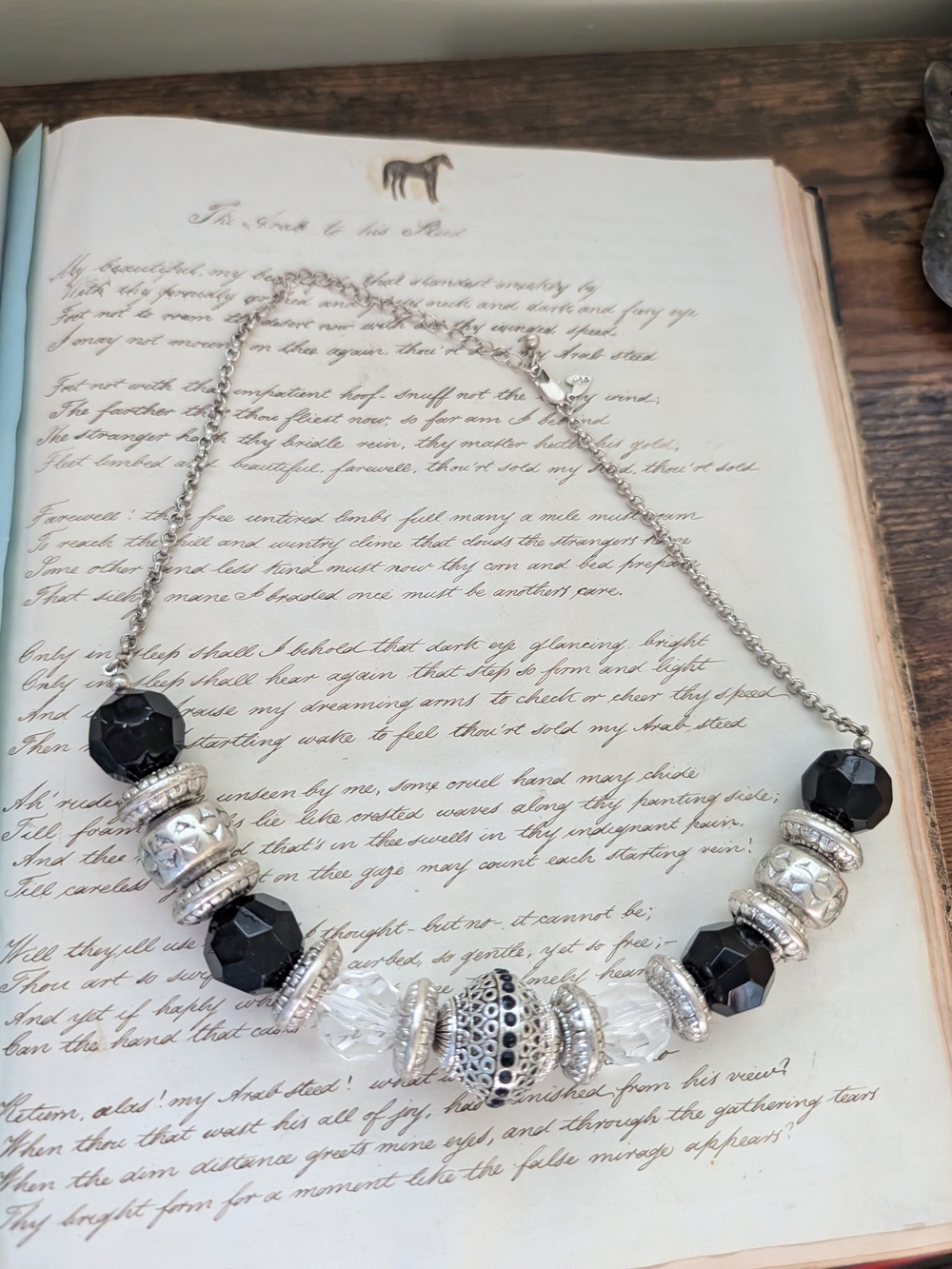 Elegant Black and Silver Beaded Statement Necklace - Women Jewelry